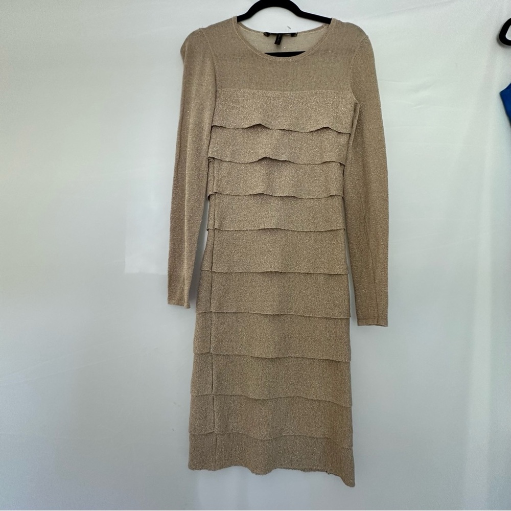 BCBGMaxAzria Taupe Layered Long Sleeve Dress - Picture 15 of 15